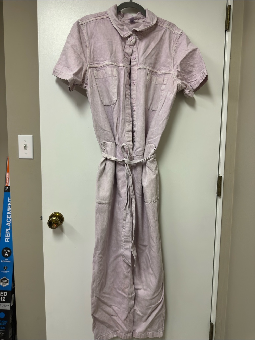 Old Navy Pale Lavender Button-Front Jumpsuit with Tie